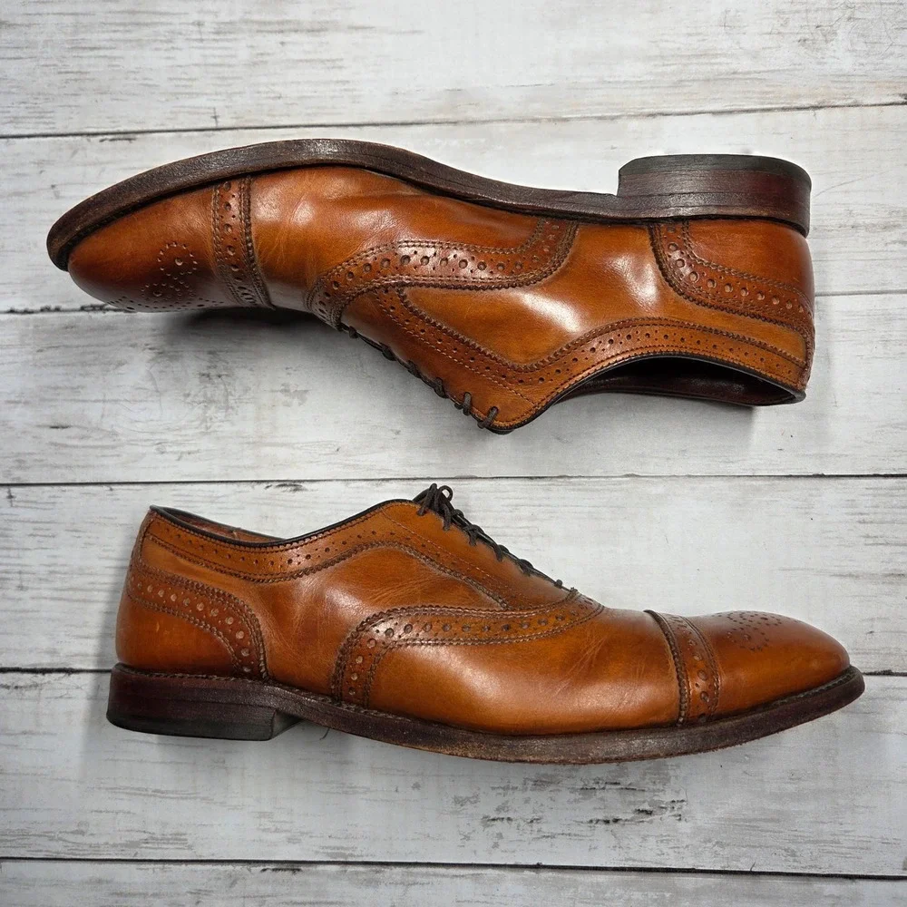 Allen Edmonds Strand Cap Toe Oxford Walnut Leather Mens 10 3E Brogue Damaged